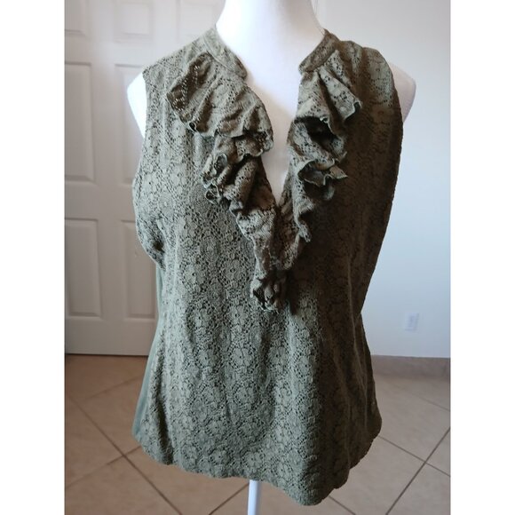 Chaps Denim Petite PXL  Blouse Womens Lace VNeck Sleeveless Lined Summer Spring - Picture 1 of 13